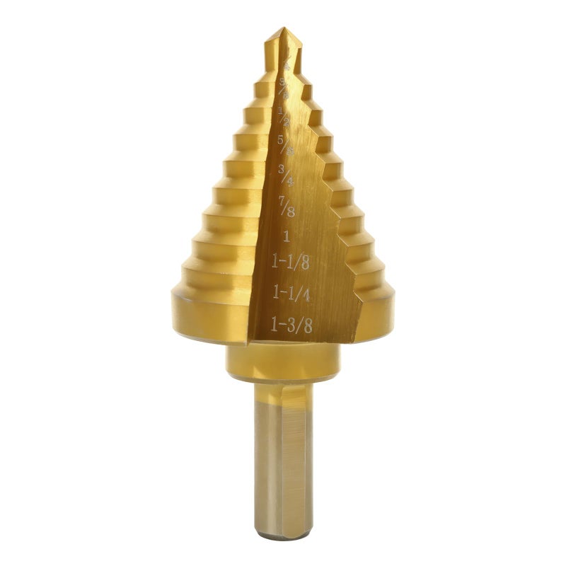COMOWARE Step Drill Bit for Metal, Titanium Coated, Double Cutting Blades, High Speed Steel, Short Length Drill Bit, Total 10 Sizes from 1/4â€ to 1-3/8", for Steel Sheets Aluminum Copper Plastic Wood - Image 1